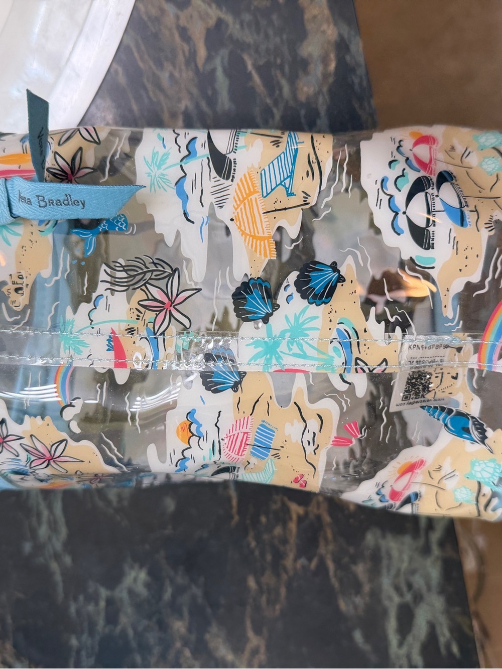 Vera Bradley Clear Beach Print Cosmetic Pouch with Light Blue Trim - Picture 3 of 4